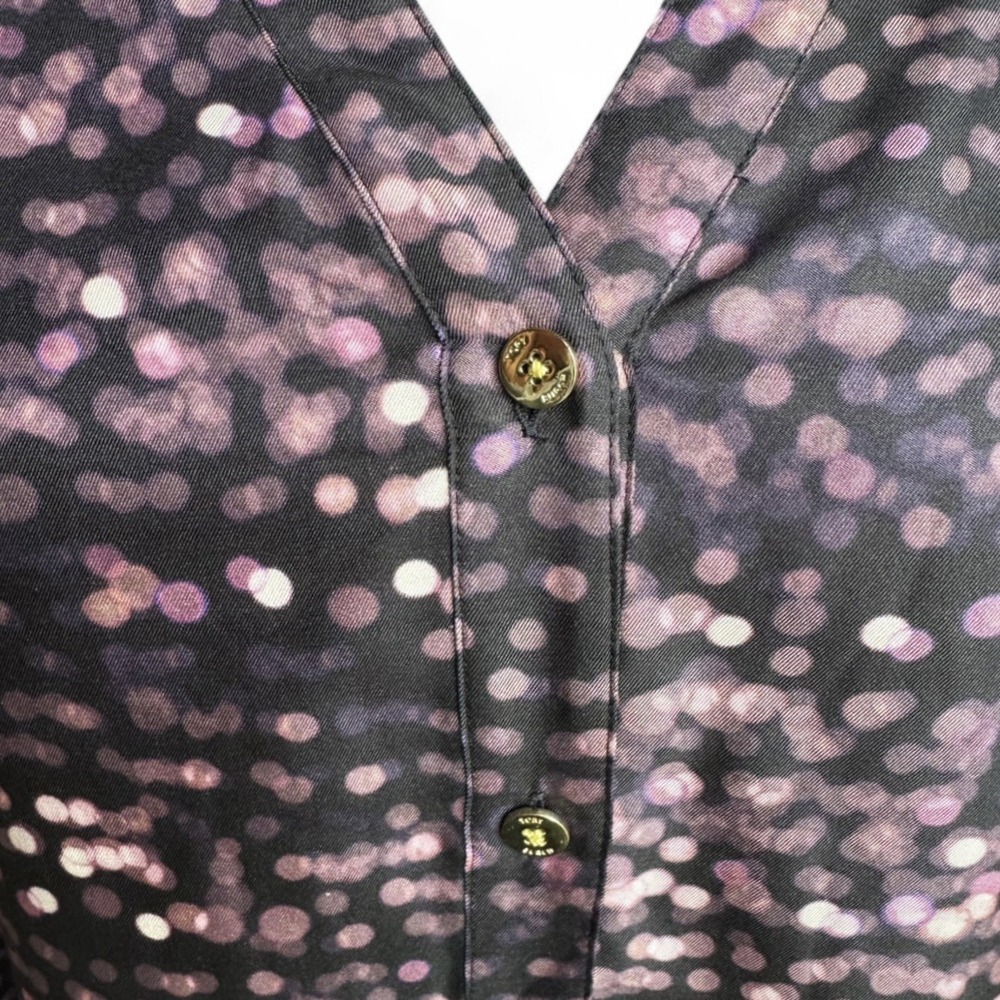Tory Burch Silk Blouse Purple Black Blurred Dot XS Career Business Designer Luxe - Picture 7 of 16